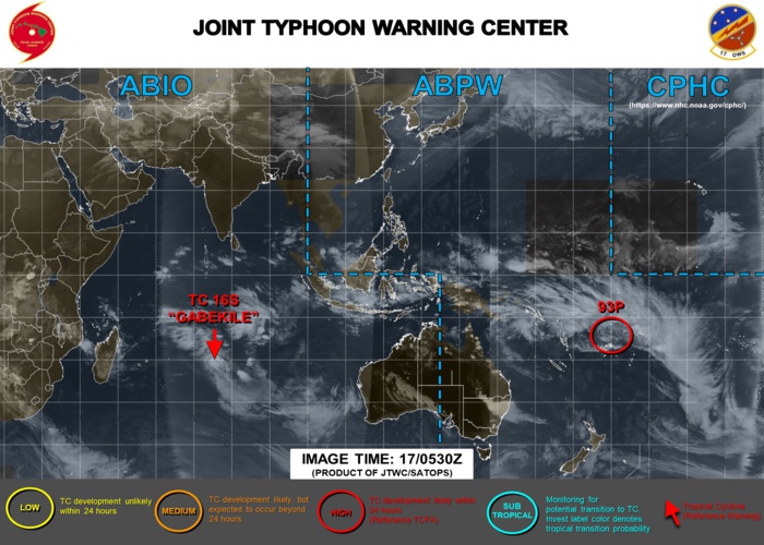 TC 16S(GABEKILE): weakening and slow-moving and Invest 93P: updates at 17/06UTC