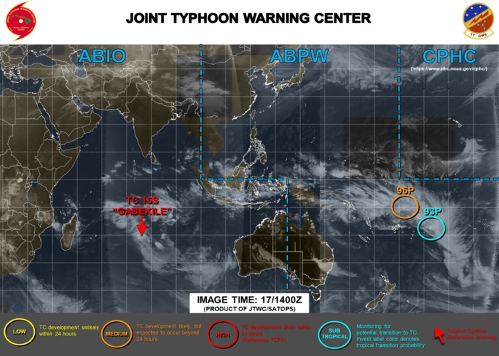 TC 16S(GABEKILE): unraveling slow-moving and Invest 93P & 96P: updates at 17/15UTC