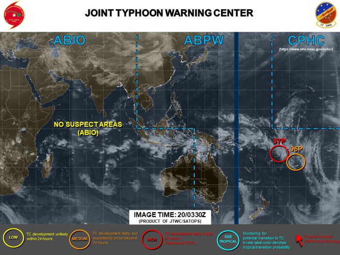 South Pacific: Invest 97P: Tropical Cyclone Formation Alert.  96P: update at 20/06UTC