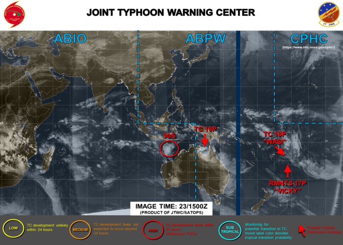 TC 19P over the Gulf of Carpentaria. Remnants of 17P and 18P. 90S: TCFA. Updates at 23/15UTC