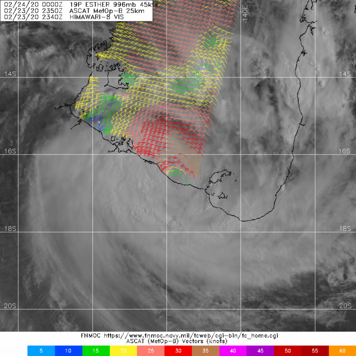 TC 19P(ESTHER): moving inland over northern Australia. TC 20S(FERDINAND): intensifying