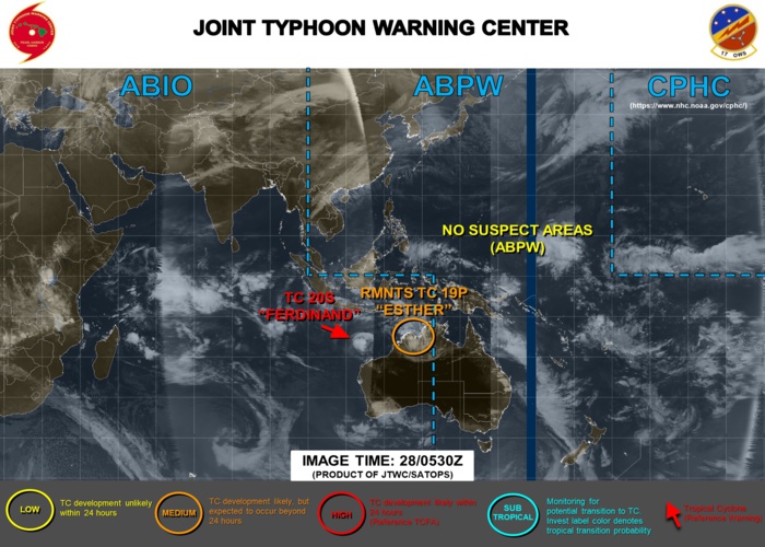 TC 20S(FERDINAND) and over-land TC 19P(ESTHER): 28/02 09UTC Update