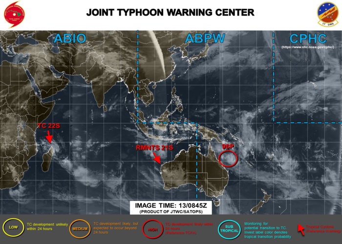 South Indian: Invest 91S is now TC 22S: forecast to intensify to CAT 2 US within 72h 