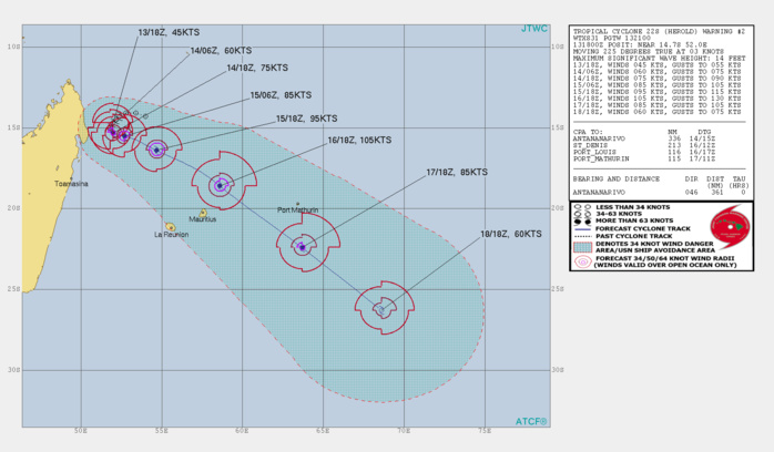 South Indian:TC 22S(HEROLD) forecast to intensify to CAT 3 US while tracking North of Mauritius