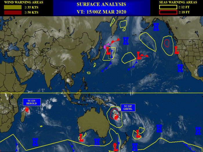 TC 22S(HEROLD): CAT 1 US and intensifying and TC 23P(GRETEL): updates at 15/09UTC