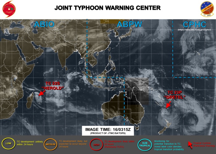 TC 22S(HEROLD): CAT 1 US and intensifying, tracking almost over Tromelin island