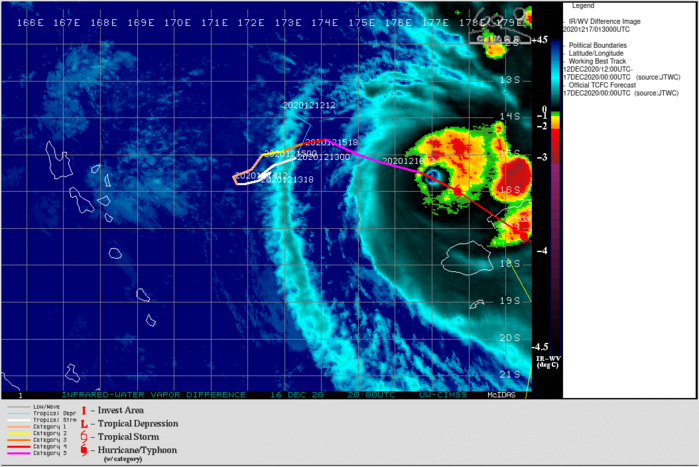 La progression inexorable de l'oeil du Super Cyclone vers VANUA LEVU. Cliquez sur l'image si nécessaire pour l'animer. La progression inexorable de l'oeil du Super Cyclone vers VANUA LEVU. Cliquez sur l'image si nécessaire pour l'animer.
