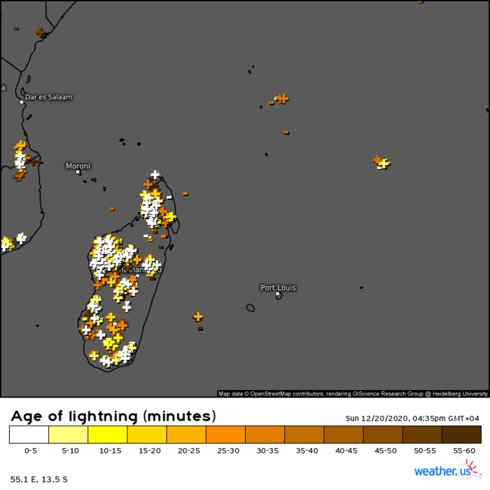Nombreux impacts orageux détectés sur la Grande Ile. Les conditions associées peuvent se dégrader très rapidement et très localement. WUS Nombreux impacts orageux détectés sur la Grande Ile. Les conditions associées peuvent se dégrader très rapidement et très localement. WUS