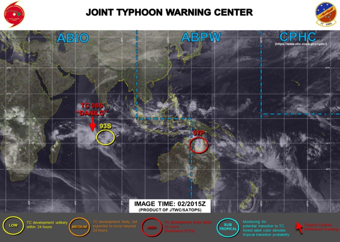 TC 08S: WARNING 5. INVEST 97P: UP-GRADED TO HIGH. INVEST 93S: DOWN-GRADED TO LOW.