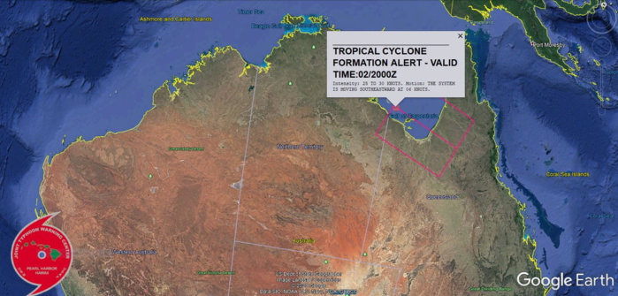 INVEST 97P: TROPICAL CYCLONE FORMATION ALERT. APPROXIMATELY 110 KM NORTHWEST OF MORNINGTON ISLAND, AUSTRALIA AT 02/18UTC.
