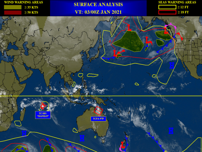 Invest 97P is now TC 09P over the Gulf of Carpentaria. Warning 7 for TC 08S(DANILO) and Warning 1 for TC 09P will be posted near 03/0930UTC. Invest 97P is now TC 09P over the Gulf of Carpentaria. Warning 7 for TC 08S(DANILO) and Warning 1 for TC 09P will be posted near 03/0930UTC.
