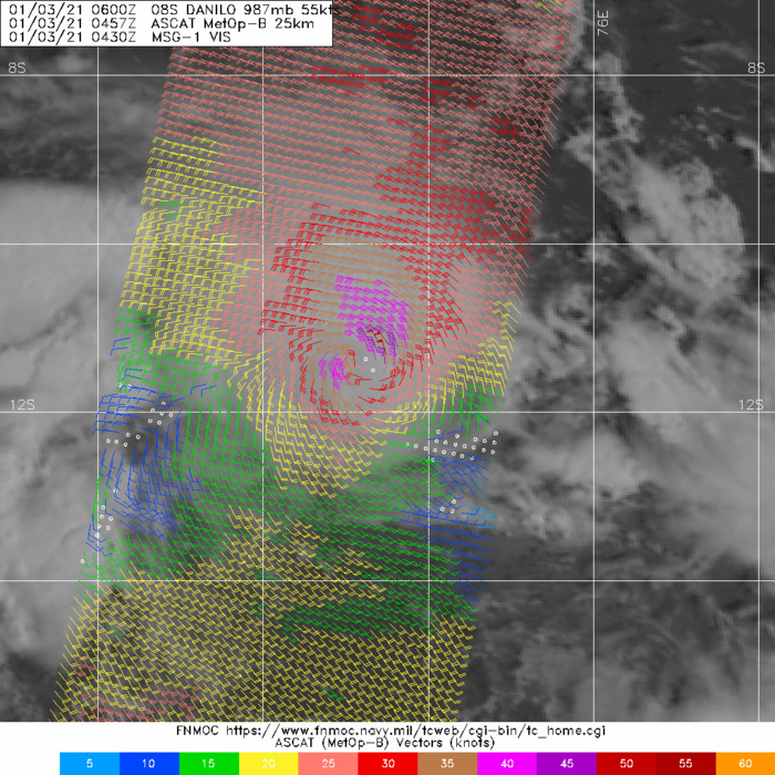 03/0547UTC. ASCAT-B PASS SHOWED A SMALL  AREA OF 50-55 KNOT WINDS TO THE NORTHEAST OF THE LOW LEVEL CIRCULATION CENTER.