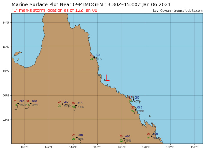 REMNANTS OF TC 09P(IMOGEN) AT 06/12UTC. L MARKS ESTIMATED CENTER POSITION. NO DEVELOPMENT EXPECTED. REMNANTS OF TC 09P(IMOGEN) AT 06/12UTC. L MARKS ESTIMATED CENTER POSITION. NO DEVELOPMENT EXPECTED.