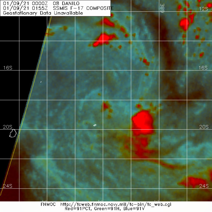 09/0155UTC. MICROWAVE SIGNATURE REVEALS A WEAKELY EXPOSED LOW LEVEL CERTER WITH DEEP CONVECTION SHEARED FAR TO THE SOUTHEAST.