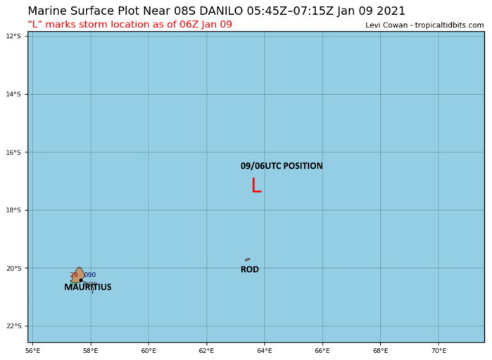 09/06UTC.REMNANTS OF 08S(DANILO): LOCATED APPRX 280KM NNE OF RODRIGUES, 715KM ENE OF MAURITIUS AND 940KM ENE OF RÉUNION. BEING CLOSELY MONITORED FOR SIGNS OF REGENERATION.