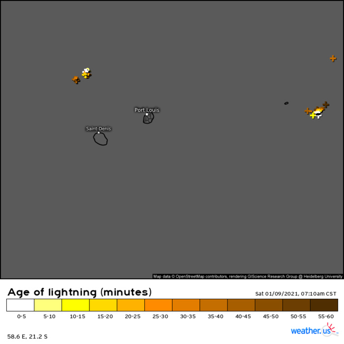 Des orages éclatent à proximité Est de Rodrigues et localement sur la zone. Le risque orageux pourrait augmenter ces prochaines 48heures.