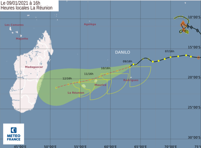 Le CMRS de la Réunion prévoit toujours le passage des résidus de DANILO à proximité Nord des ILES SOEURS. Prévisions émises à 16heures ce Samedi.