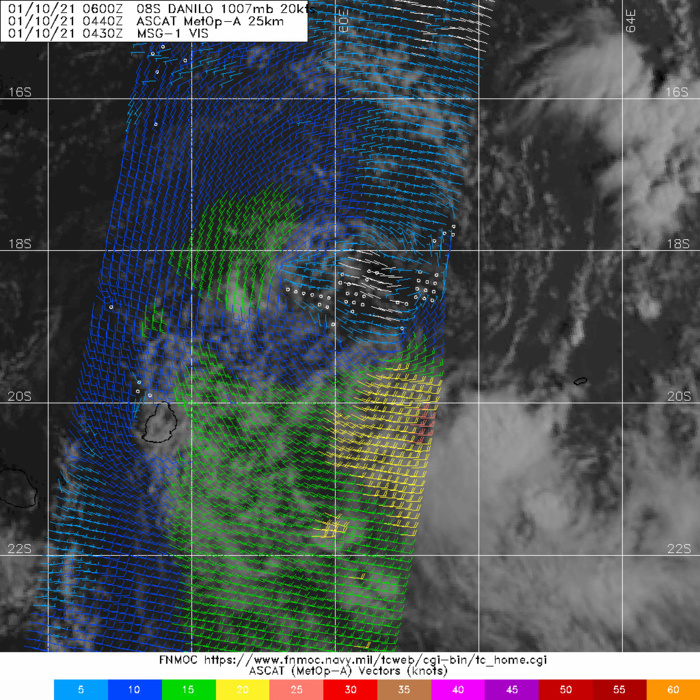 10/0440UTC. REMNANTS OF 08S(DANILO). ASCAT CAPTURED VERY WEAK WINDS.