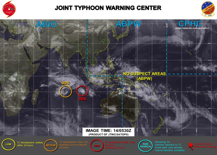 14/06UTC.INVEST 90S: HIGH. INVEST 99S: MEDIUM FOR THE NEXT 24H.