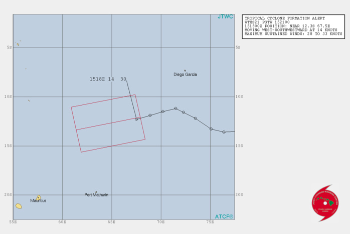 INVEST 99S: TCFA ISSUED AT 15/21UTC. WARNNG 1 WILL BE ISSUED WHEN SUSTAINED WINDS REACH 35KNOTS NEAR THE CENTER.