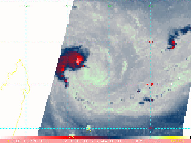 COMPOSITE MICROWAVE IMAGE SUPPORTS  THE INITIAL POSITION WITH FAIR CONFIDENCE AND SHOWS SHALLOW BANDING  WRAPPING AROUND A BROAD LLCC WITH A CURVED DEEP CONVECTIVE BAND  DISPLACED OVER THE WEST AND NORTHWEST QUADRANTS.