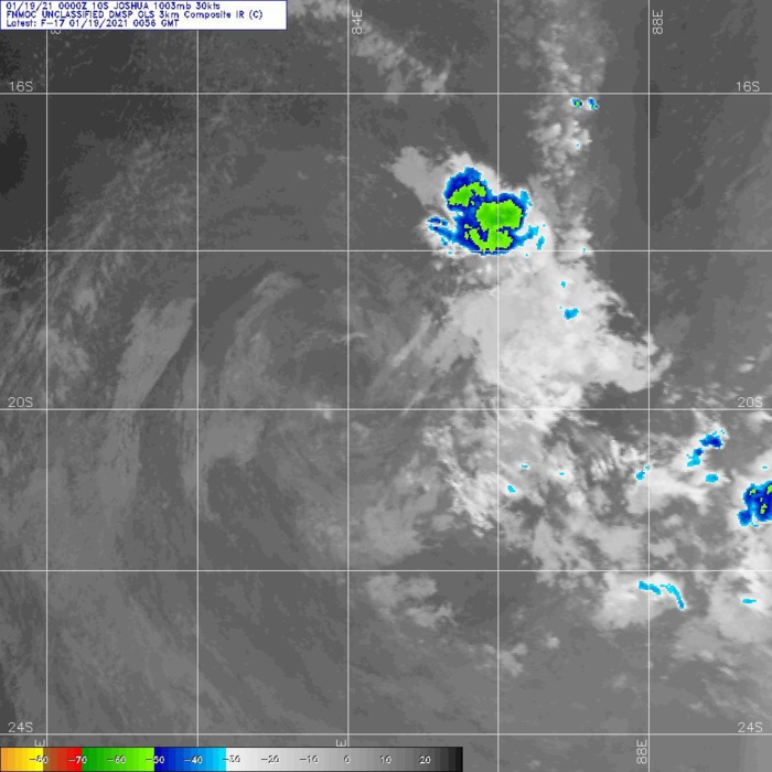 19/0056UTC. DMSP. INFRARED SATELLITE IMAGERY SHOWS THE CENTRAL  CONVECTION HAS SIGNIFICANTLY ERODED AND SHEARED 240+ KM  SOUTHEASTWARD FROM A RAGGED AND FULLY EXPOSED LOW LEVEL  CIRCULATION (LLC).