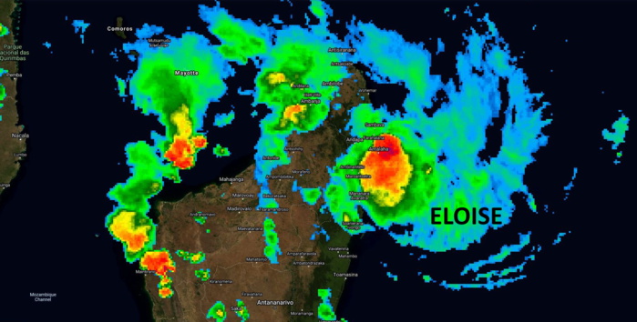 19/16heures/Mada. La Forte Tempête Tropicale ELOISE rentre progressivement sur la Grande Ile. Des précipitations de forte intensité et des orages sont probables ces prochaines 48h.