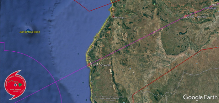 12S IS FORECAST TO EXIT OVER OPEN WATER APPRX 120KM SOUTHWEST OF BESALAMPY BY 21/06UTC. 12S IS FORECAST TO EXIT OVER OPEN WATER APPRX 120KM SOUTHWEST OF BESALAMPY BY 21/06UTC.