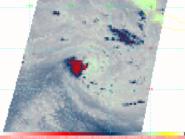 20/2134UTC. MICROWAVE DEPICTED THE SHEARED SIGNATURE OF 13S.