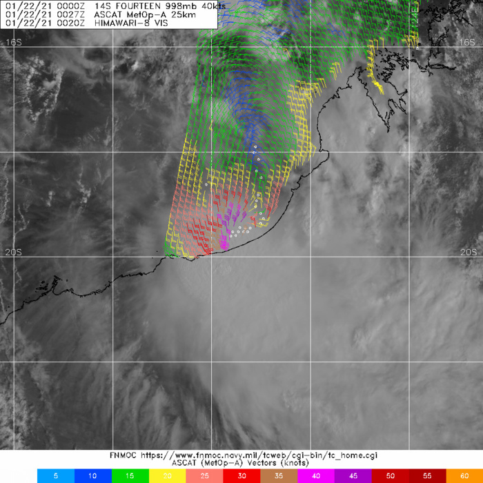 14S(NONAME).22/0027UTC. ASCAT DEPICTED A POORLY ORGANIZED SYSTEM BUT WITH 45KNOTS WINDS OFF THE WESTERN AUSTRALIAN COAST.