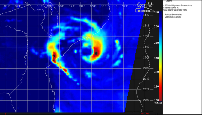 22/0406UTC. TIGHTLY-CURVED BANDING WRAPPING INTO A SMALL MICROWAVE EYE FEATURE 22/0406UTC. TIGHTLY-CURVED BANDING WRAPPING INTO A SMALL MICROWAVE EYE FEATURE