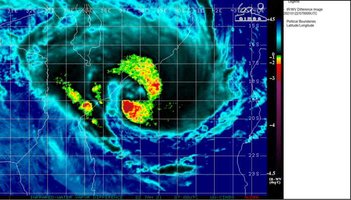 22/07UTC. METEOSAT DEPICTS APPARENT MUCH STRONGER SOUTH AND EAST QUADRANTS. 220251Z SENTINEL-1B PASS INDICATES HIGHER  SUSTAINED WINDS OF 75 KNOTS OVER THE SOUTHEAST QUADRANT WITH  SIGNIFICANTLY LOWER WINDS ELSEWHERE.