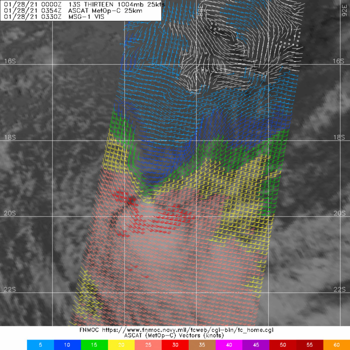 13S(NONAME). 28/0354UTC. 30KNOTS WINDS DETECTED SOUTH OF THE LOW LEVEL CENTER.