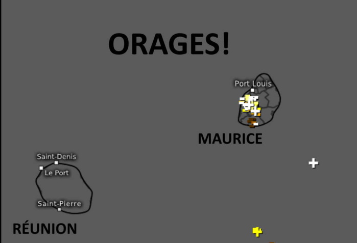 Orages détectés avant midi.Avant la mi-journée des orages ont déjà éclaté sur l'Ouest de MAURICE. WUS.