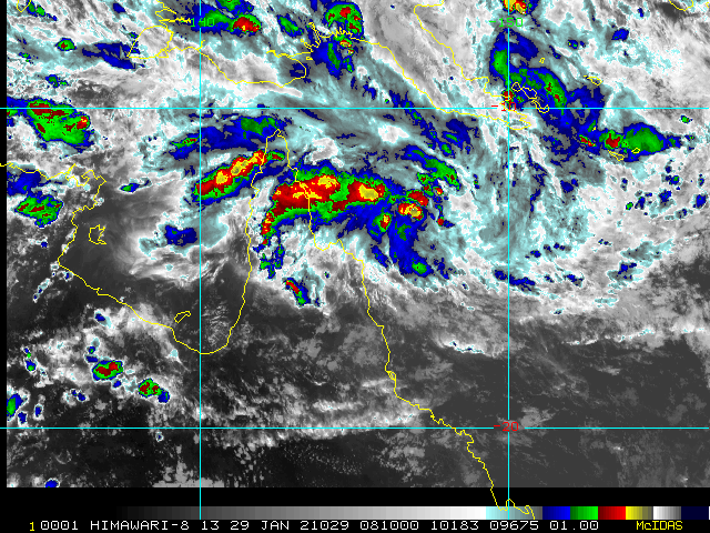 INVEST 94P.SATELLITE IMAGERY  AND RADAR DEPICT LOW-LEVEL CLOUD TURNING WITH CONVECTION TO THE NORTH.  UPPER LEVEL ANALYSIS INDICATES A FAVORABLE ENVIRONMENT WITH GOOD  EQUATORWARD OUTFLOW AND LOW VERTICAL WIND SHEAR (10-15 KTS).