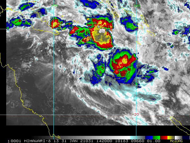 17P(LUCAS). 31/1420UTC.ANIMATED  ENHANCED INFRARED (EIR) SATELLITE IMAGERY DEPICTS LOW LEVEL CLOUD LINES AND SPIRAL BANDS OF CONVECTION WRAPPING INTO AN OBSCURED LOW  LEVEL CIRCULATION CENTER.