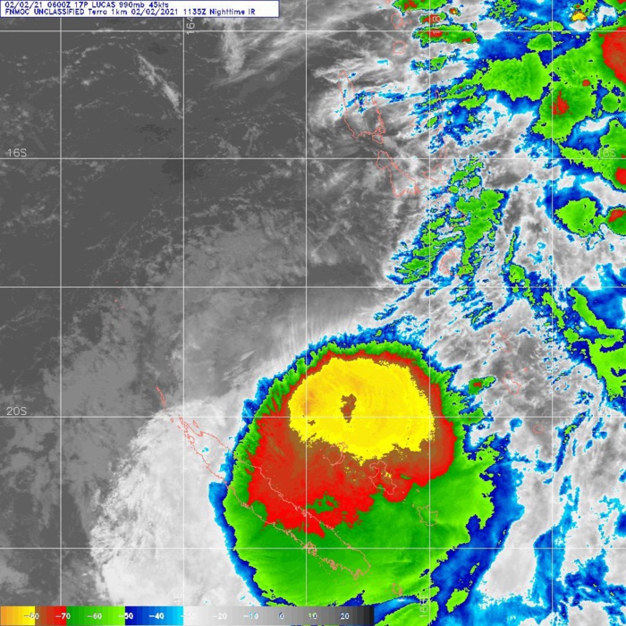 02/1135UTC. DMSP. ENHANCED INFRARED (EIR) SATELLITE IMAGERY DEPICTS FLARING CENTRAL  CONVECTION OBSCURING A LOW LEVEL CIRCULATION CENTER (LLCC).