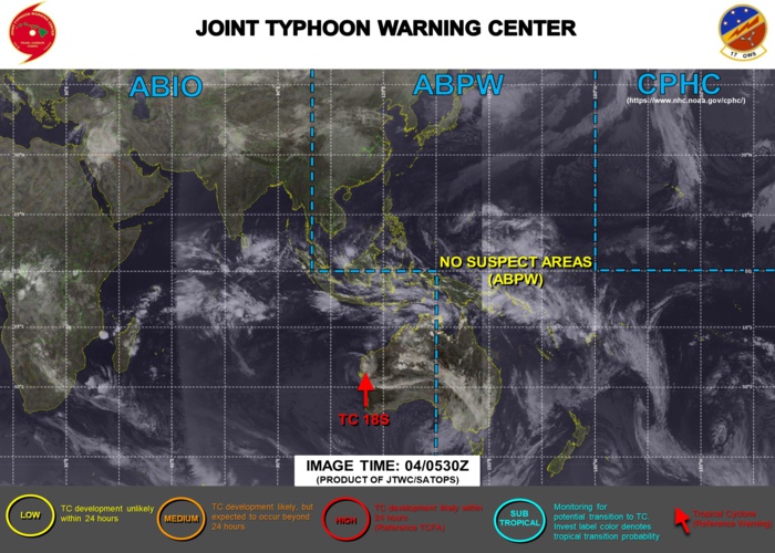 JTWC HAS BEEN ISSUING 6HOURLY WARNINGS ON 18S(NONAME). 3 HOURLY SATELLITE BULLETINS ARE PROVIDED FOR 18S AND THE REMNANTS OF 17P(LUCAS).