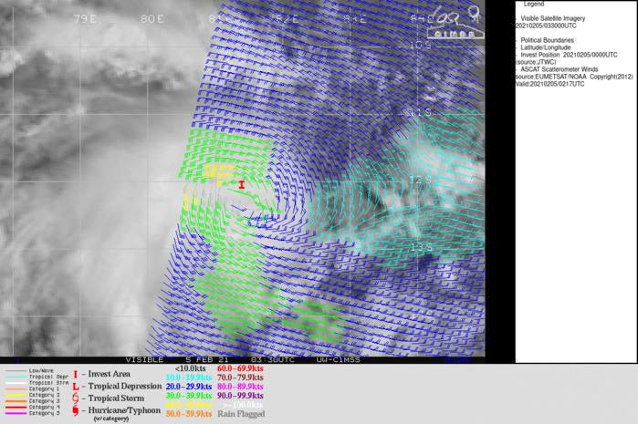 TROPCIAL CYCLONE FORMATION ALERT(TCFA).  A 050334Z ASCAT-B BULLSEYE IMAGE REVEALS A WELL- DEFINED CENTER WITH 30-40 KNOT WINDS.