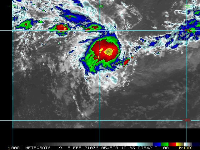 05/0530UTC.  ANIMATED MULTISPECTRAL  SATELLITE IMAGERY DEPICTS A RAPIDLY-CONSOLIDATING, COMPACT SYSTEM  WITH DEEP CONVECTIVE BANDING WRAPPING INTO THE LOW-LEVEL CIRCULATION  CENTER