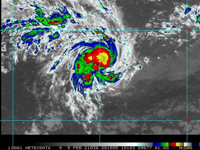 05/2015UTC. ENHANCED INFRARED SATELLITE IMAGERY DEPICTS A STRENGTHENING COMPACT SYSTEM WITH DEEP CONVECTION BUILDING OVER THE LOW-LEVEL CIRCULATION CENTER (LLCC).