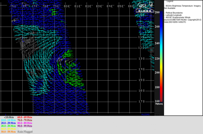 051452Z ASCAT-A IMAGE REVEALS A LOW LEVEL CIRCULATION CENTER(LLCC) WITH 30-35 KNOT WINDS, HOWEVER THE LLCC IS ON THE EDGE OF THE PASS AND ONLY SHOWS THE WESTERN SEMICIRCLE LEADING TO THE CONCLUSION THAT IT IS NOT REPRESENTATIVE OF THE CURRENT INTENSITY. 051452Z ASCAT-A IMAGE REVEALS A LOW LEVEL CIRCULATION CENTER(LLCC) WITH 30-35 KNOT WINDS, HOWEVER THE LLCC IS ON THE EDGE OF THE PASS AND ONLY SHOWS THE WESTERN SEMICIRCLE LEADING TO THE CONCLUSION THAT IT IS NOT REPRESENTATIVE OF THE CURRENT INTENSITY.