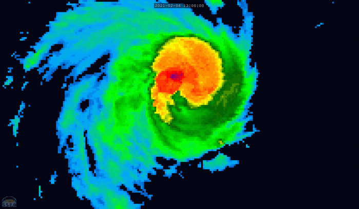 19S(FARAJI). 06/20UTC. 8H LOOP.ANIMATED ENHANCED INFRARED (EIR)  SATELLITE IMAGERY SHOWS THE SYSTEM HAS DEVELOPED A PINHOLE EYE AS IT  BECAME MORE COMPACT AND SYMMETRICAL. CLICK ON THE IMAGE TO ANIMATE IT IF NECESSARY.