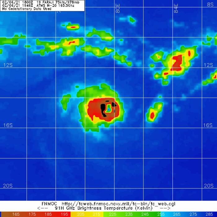 19S(FARAJI). 06/1946UTC. MICROWAVE DEPICTS A VERY COMPACT SYSTEM WITH A WELL DEVELOPED EYE FEATURE. 19S(FARAJI). 06/1946UTC. MICROWAVE DEPICTS A VERY COMPACT SYSTEM WITH A WELL DEVELOPED EYE FEATURE.