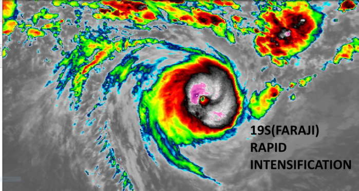 19S(FARAJI). 06/21UTC. SATELLITE SIGNATURE HAS BEEN RAPIDLY IMPROVING OVER THE PAST 3HOURS. DVORAK ANALYSIS SUGGESTS RAPID INTENSIFICATION LIKELY FASTER THAN THE CURRENT FORECAST.