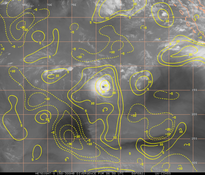 19S(FARAJI). LOSS OF  PREVIOUSLY ROBUST POLEWARD AND EQUATORWARD OUTFLOW.