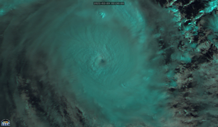 19S(FARAJI). 09/0830UTC. 6H LOOP. ANIMATED ENHANCED INFRARED SATELLITE  IMAGERY INDICATES THAT THE VERY SMALL BUT WELL DEFINED EYE FEATURE  THAT WAS EVIDENT AT 0600UTC HAS SUBSEQUENTLY COLLAPSED, BUT THE  MULTISPECTRAL SATELLITE IMAGERY CONTINUES TO SHOW A SMALL, SOMEWHAT  ELONGATED AND MOSTLY CLOUD FILLED EYE LIKE FEATURE THROUGH THE 0700UTC  HOUR. CLICK TO ANIMATE IF NECESSARY.