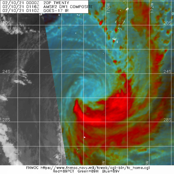 20P(TWENTY). 10/0116UTC. SATELLITE AND MICROWAVE DATA SHOW CONVECTIVE BANDING WRAPPING INTO A  PARTIALLY EXPOSED LOW LEVEL CIRCULATION WITH THE ASSOCIATED DEEP  CONVECTION BEING SHEARED OVER THE EASTERN SEMICIRCLE.