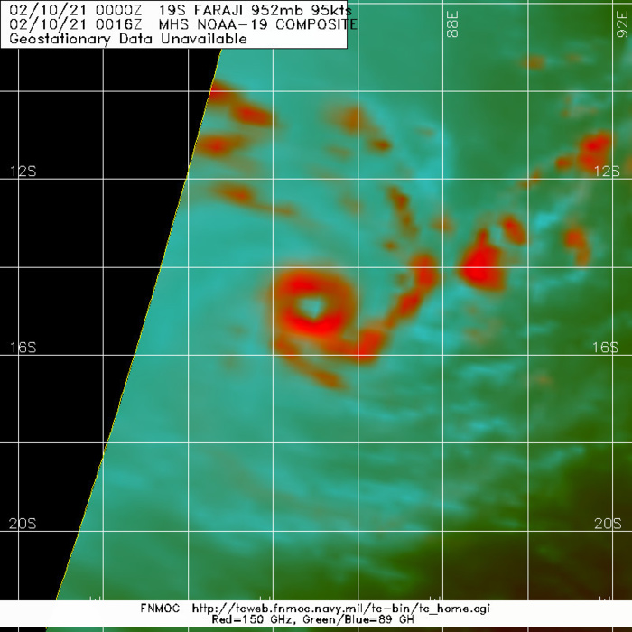 19S(FARAJI). 10/0016UTC. THE COMPACT CYCLONE HAS BEEN WEAKENING. A MICROWAVE EYE FEATURE IS STILL DEPICTED THOUGH. 19S(FARAJI). 10/0016UTC. THE COMPACT CYCLONE HAS BEEN WEAKENING. A MICROWAVE EYE FEATURE IS STILL DEPICTED THOUGH.