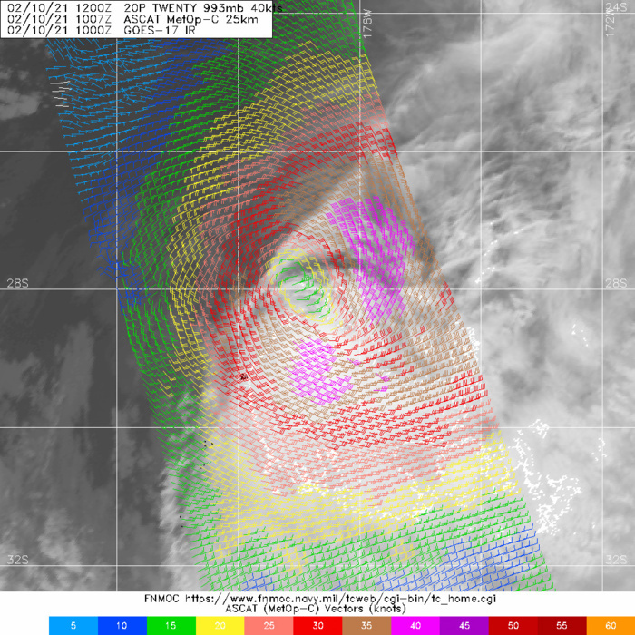 20P(TWENTY). 10/1007UTC. ASCAT-C SCATTEROMETER DATA SHOWED AN ELONGATED LLCC, WITH  PATCHES OF 40 KNOT WINDS TO THE EAST AND SOUTH OF THE CENTER, LENDING  HIGH CONFIDENCE TO BOTH THE INITIAL POSITION AND INITIAL INTENSITY.